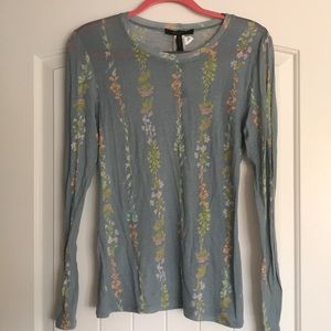 BCBG Long Sleeve Light Blue Floral Shirt